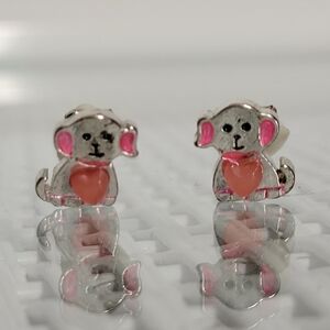Charming Clip-On Dog Earrings with Pink and Silver Accents